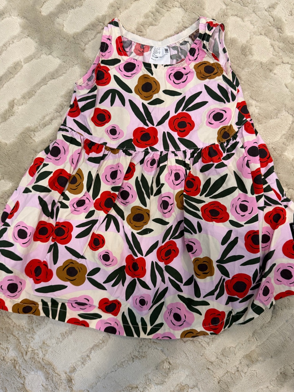 Uniqlo Pink Floral Sleeveless Dress with Red, Pink & Brown Blooms